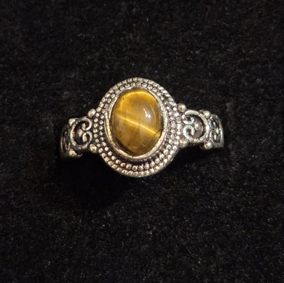 NWOT Handmade Elegant Tiger's Eye Oxidized Silver Women's Ring Size 7.5 - Picture 8 of 11